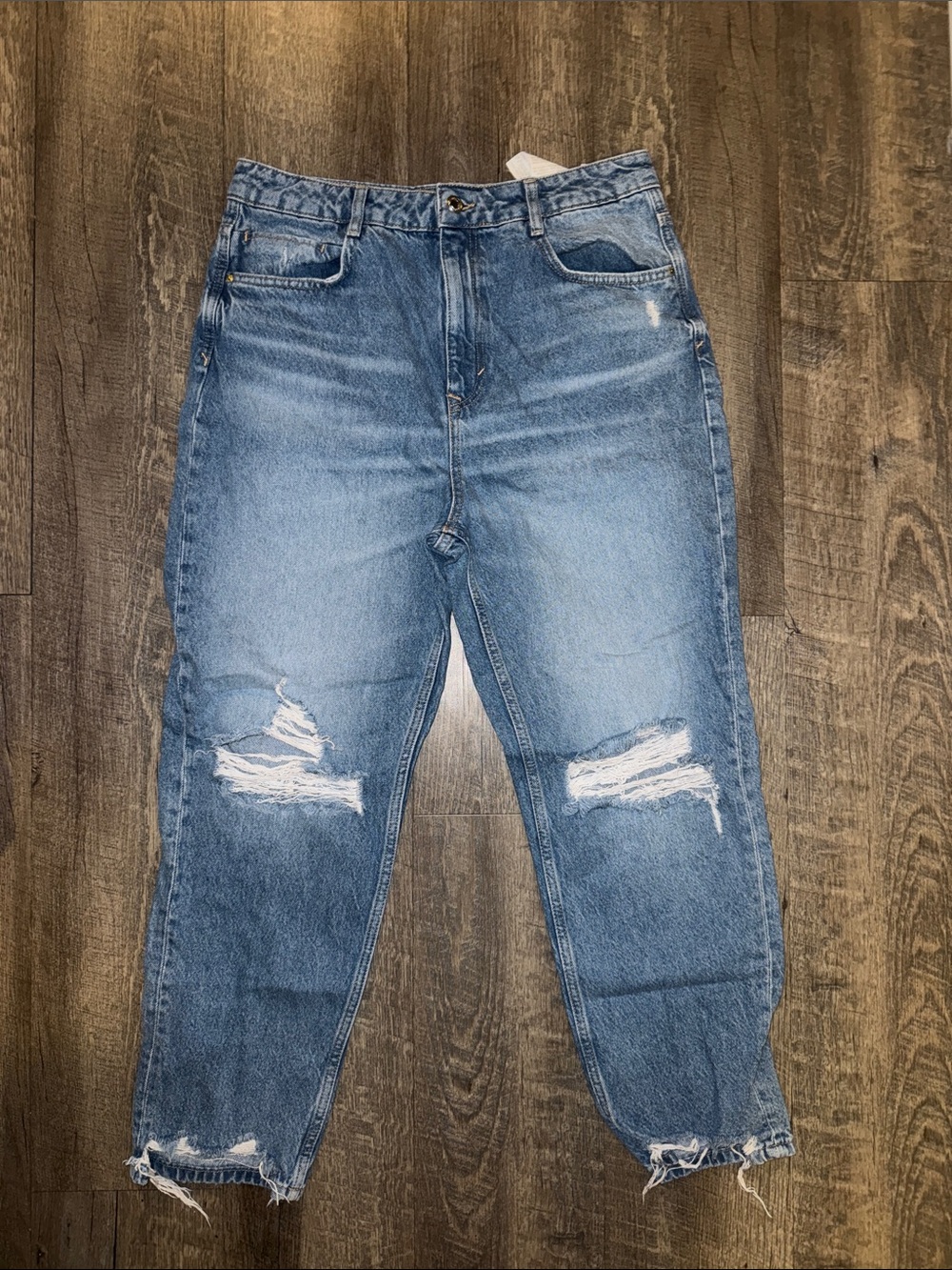 Zara Light Blue Distressed Boyfriend Jeans